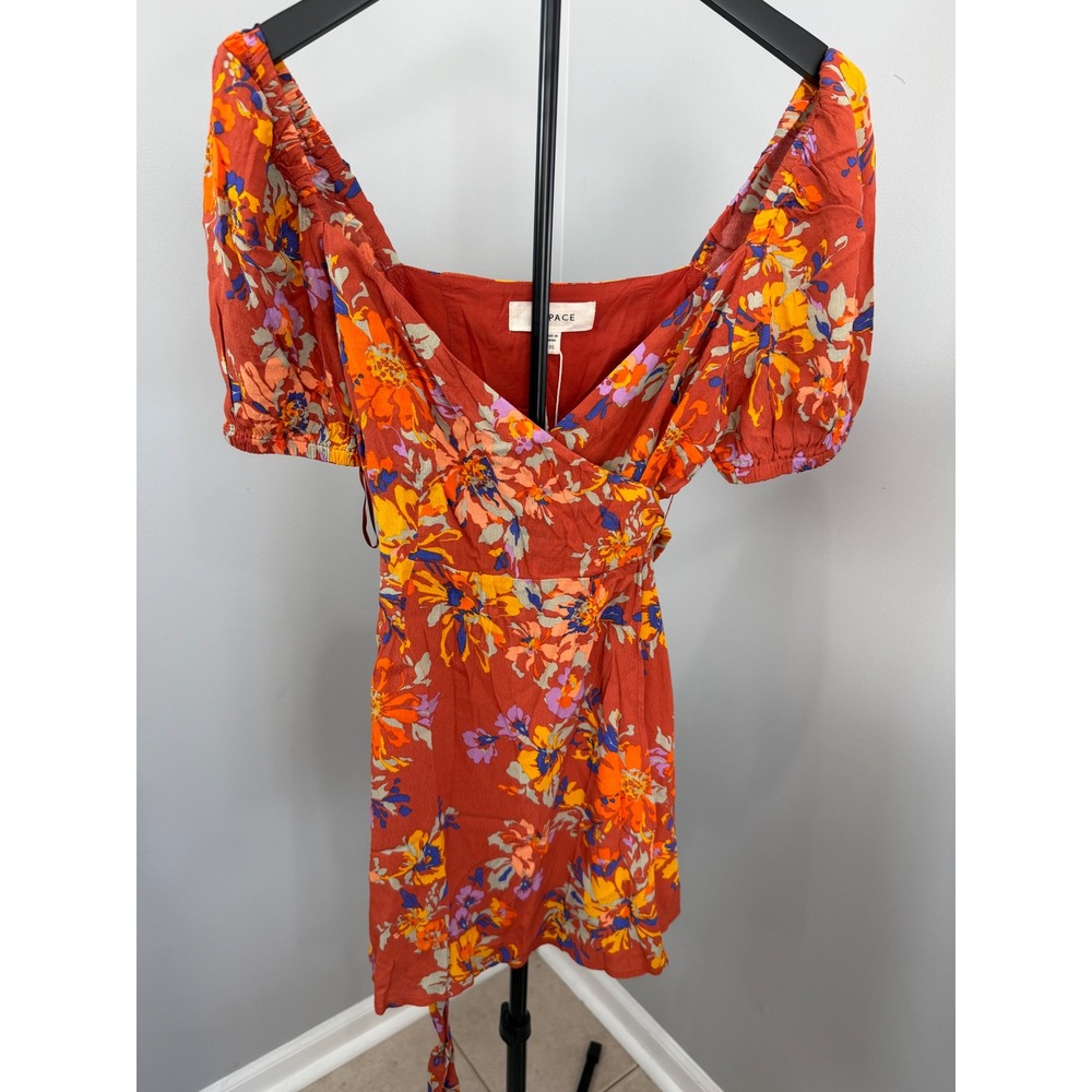 L*Space Mini Dress Women XS Fireball Floral Cambria Wrap Puff Sleeve Boho Summer